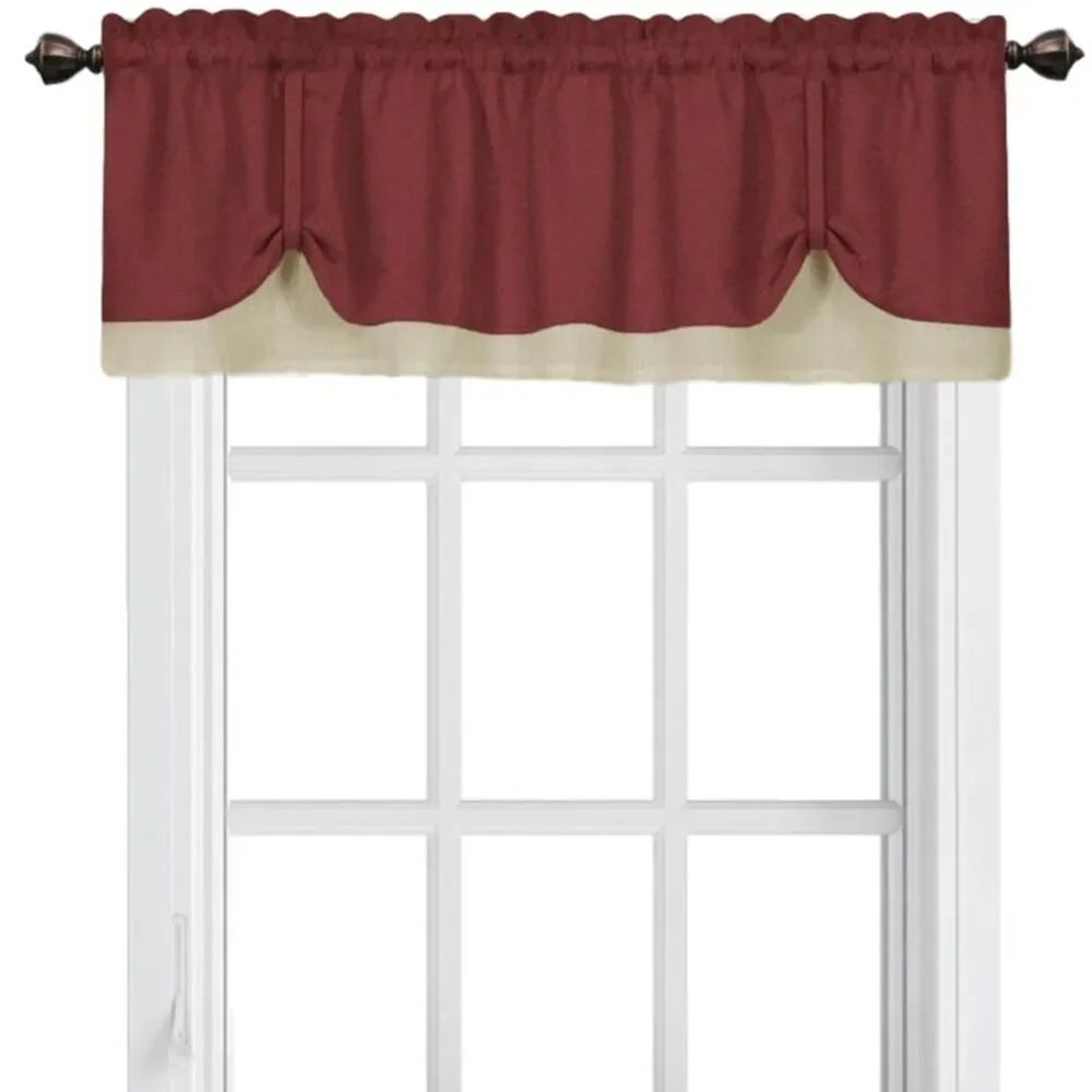 Woven Trends Two-Tone Window Curtain Tier Pair & Valance Set, Double Layer Small
